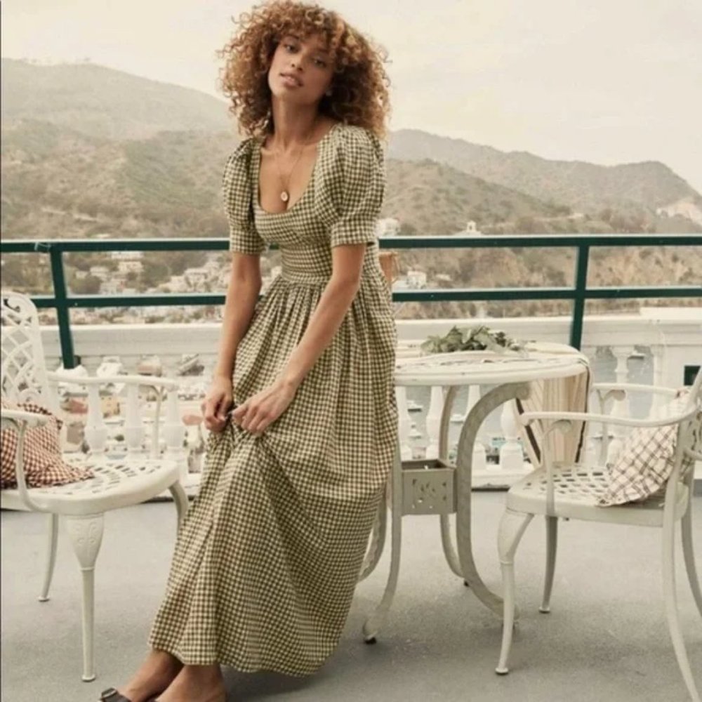 NWT DOEN Kennedy Gingham Maxi Dress Boho Puff Sleeve Black & White Size Small - Picture 13 of 16